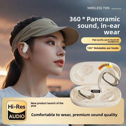 Sport Wireless Bluetooth Open Ear Headphones, Anti-drop Silicone Ear Hook Earbuds with Digital Power Display Box