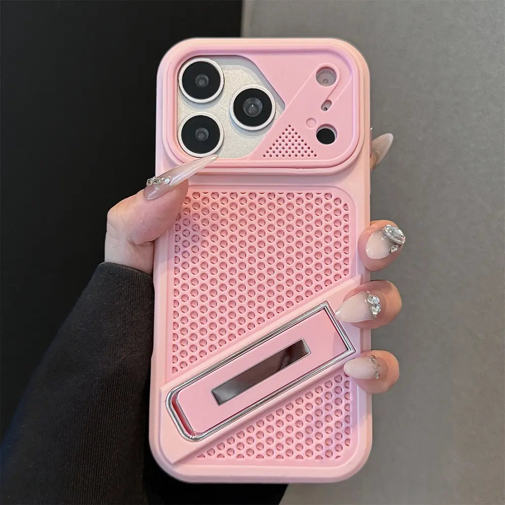 Breathable Mesh Compatible With iPhone 17 18 Pro Max Case | Foldable Stand Shockproof Cover