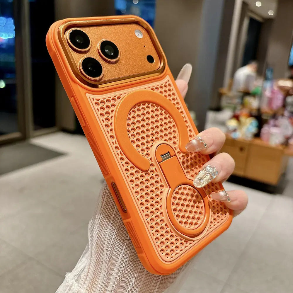 Breathable Hole Ring Stand Magnetic Phone Case Compatible with iPhone 18 Pro Max