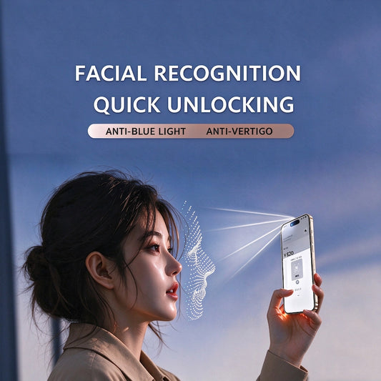 Facial recognition quick unlock compatible screen protector, anti‑blue‑light anti‑vertigo tempered glass