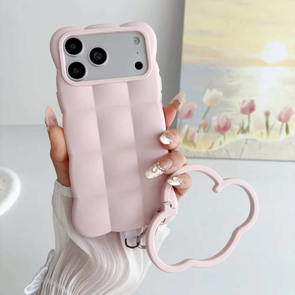 Puffer Silicone Shock‑Proof Phone Case with Cloud Wristband for iPhone 17 18 Pro Max
