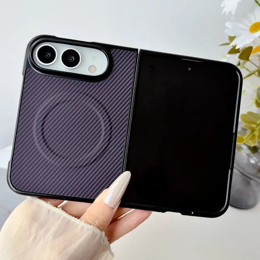 Magnetic Carbon Fiber Texture Hard PC Phone Case Compatible with iPhone Duo
