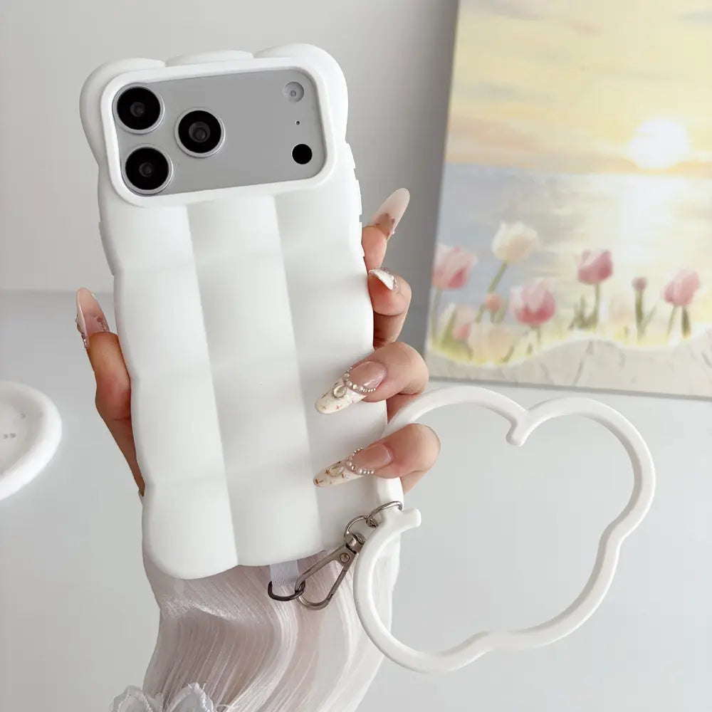 Puffer Silicone Shock‑Proof Phone Case with Cloud Wristband for iPhone 17 18 Pro Max