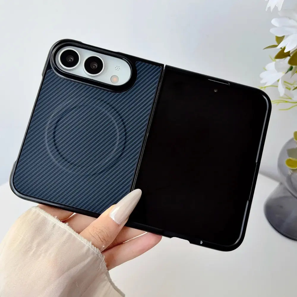 Magnetic Carbon Fiber Texture Hard PC Phone Case Compatible with iPhone Duo