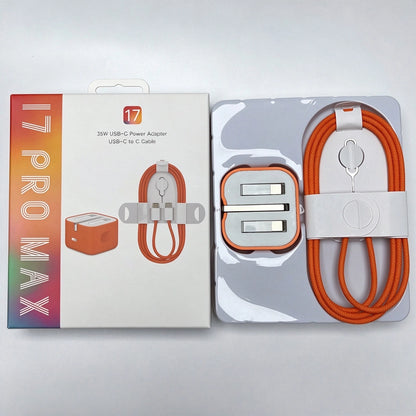35W USB‑C to C Fast Charger Set Orange Wall Charger Adapter for iPhone 16 17 18