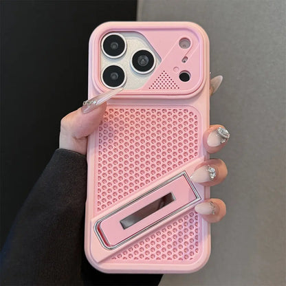Breathable Mesh Compatible With iPhone 17 18 Pro Max Case | Foldable Stand Shockproof Cover