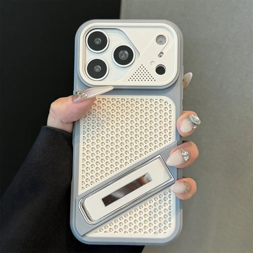 Breathable Mesh Compatible With iPhone 17 18 Pro Max Case | Foldable Stand Shockproof Cover
