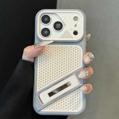 Breathable Mesh Compatible With iPhone 17 18 Pro Max Case | Foldable Stand Shockproof Cover