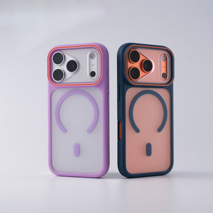 Matte Frosted Magnetic Phone Case Compatible with iPhone 17 Pro Max, Color Lens Frame Shockproof Protective Cover
