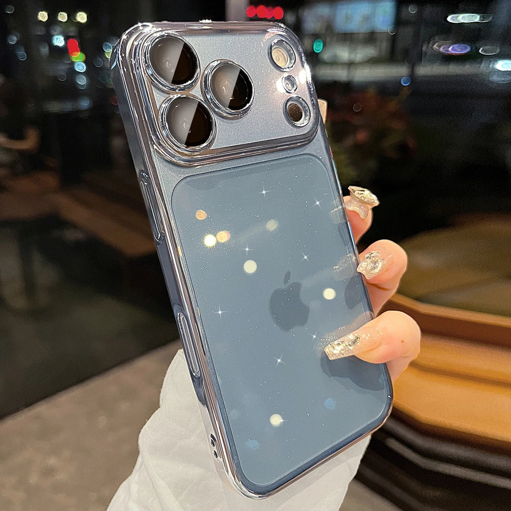 Glitter Clear Plated Frame Camera Protection Phone Case for iPhone 17 18 Pro Max