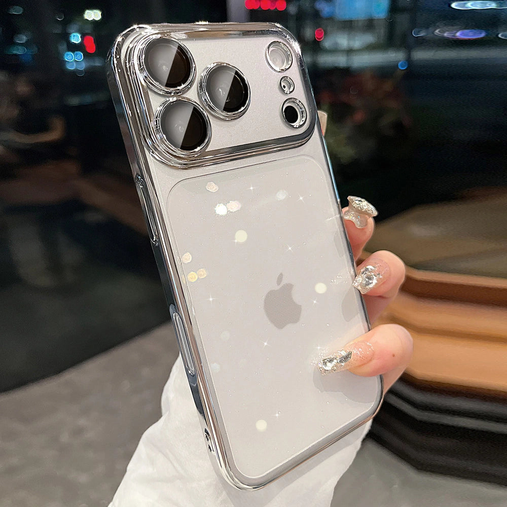 Glitter Clear Plated Frame Camera Protection Phone Case for iPhone 17 18 Pro Max