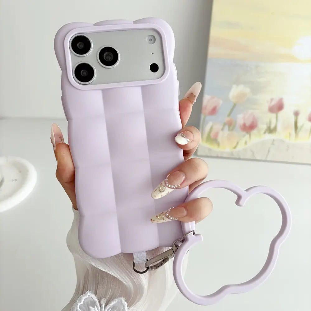 Puffer Silicone Shock‑Proof Phone Case with Cloud Wristband for iPhone 17 18 Pro Max