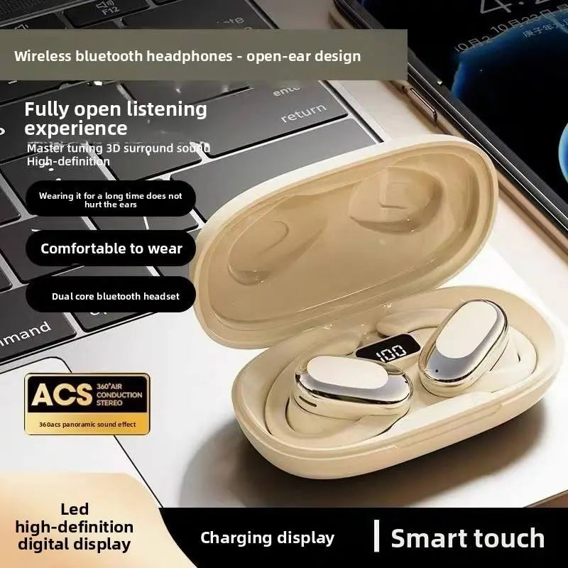 Sport Wireless Bluetooth Open Ear Headphones, Anti-drop Silicone Ear Hook Earbuds with Digital Power Display Box
