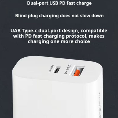 30W Dual Port Travel Charger Block USB-C PD + USB-A Quick Charge, Portable Wall Charger with EU US UK Plug Options