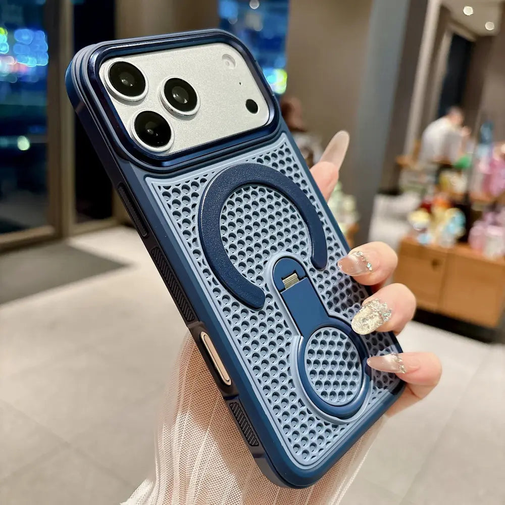 Breathable Hole Ring Stand Magnetic Phone Case Compatible with iPhone 18 Pro Max