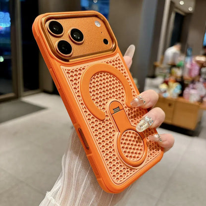 Breathable Hole Ring Stand Magnetic Phone Case Compatible with iPhone 18 Pro Max