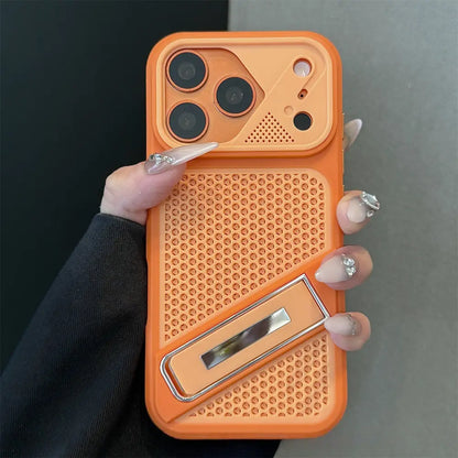 Breathable Mesh Compatible With iPhone 17 18 Pro Max Case | Foldable Stand Shockproof Cover