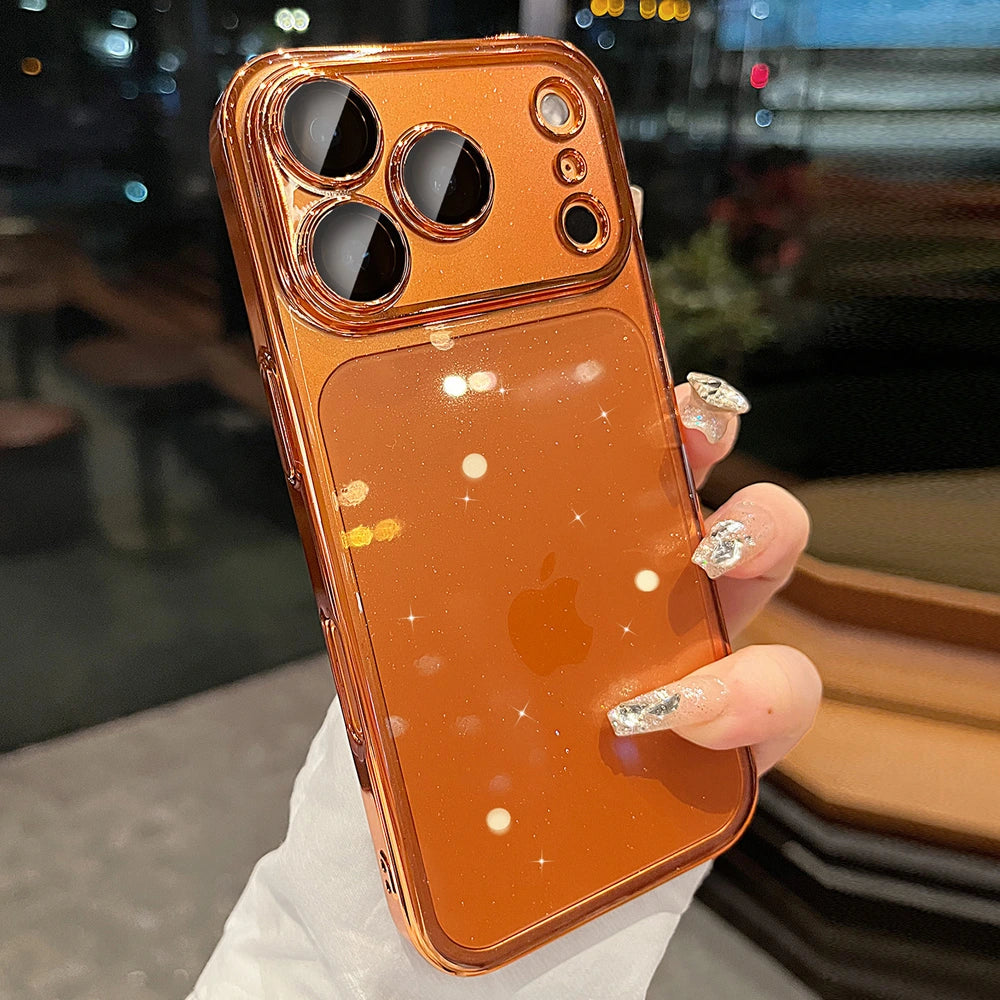 Glitter Clear Plated Frame Camera Protection Phone Case for iPhone 17 18 Pro Max