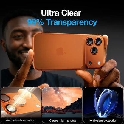 99% transmittance anti‑glare camera lens protector, high‑clear night shooting tempered‑glass cover for iPhone