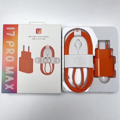 35W USB‑C to C Fast Charger Set Orange Wall Charger Adapter for iPhone 16 17 18