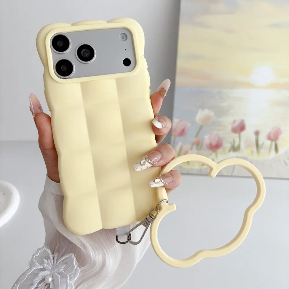 Puffer Silicone Shock‑Proof Phone Case with Cloud Wristband for iPhone 17 18 Pro Max