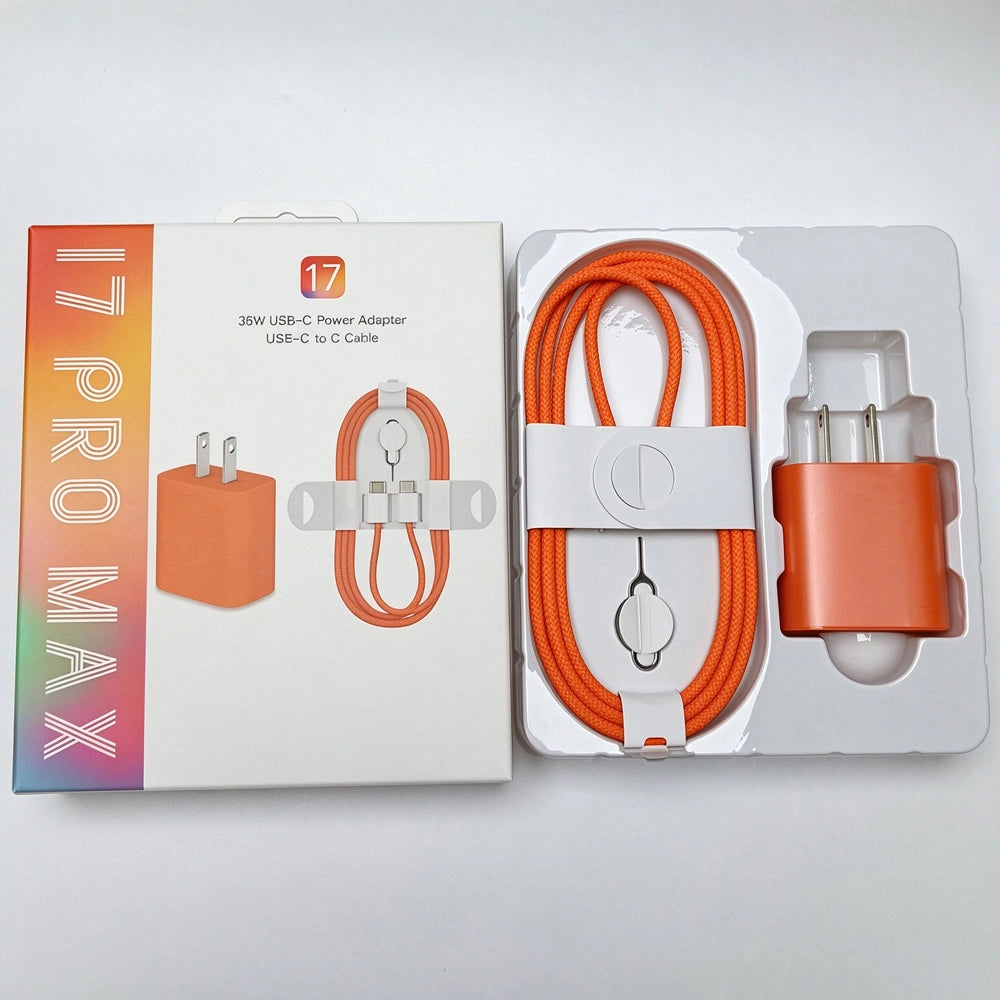 35W USB‑C to C Fast Charger Set Orange Wall Charger Adapter for iPhone 16 17 18