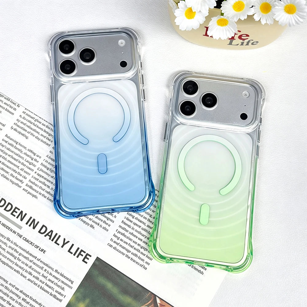 Blue & green gradient magnetic wave‑texture protective phone cases for iPhone