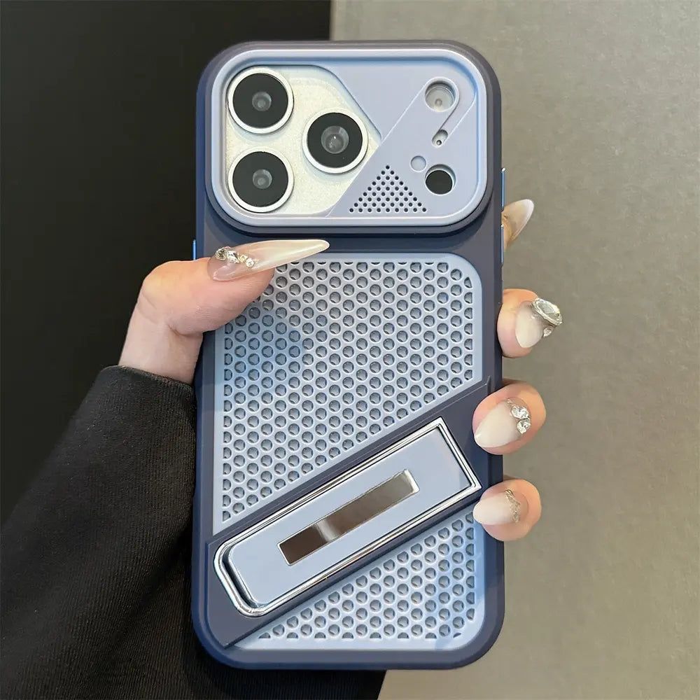 Breathable Mesh Compatible With iPhone 17 18 Pro Max Case | Foldable Stand Shockproof Cover