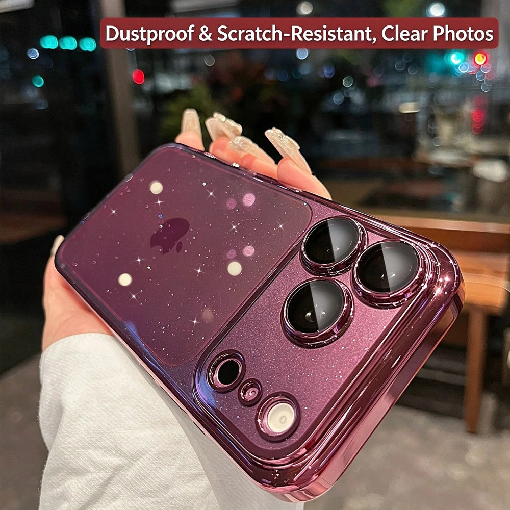 Glitter clear electroplated frame Phone case, transparent back showing original phone, shiny metallic border