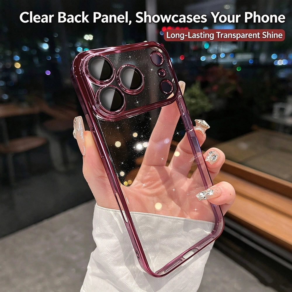 Wine red glitter phone case, full wrapped camera lens protection, dustproof scratch resistant