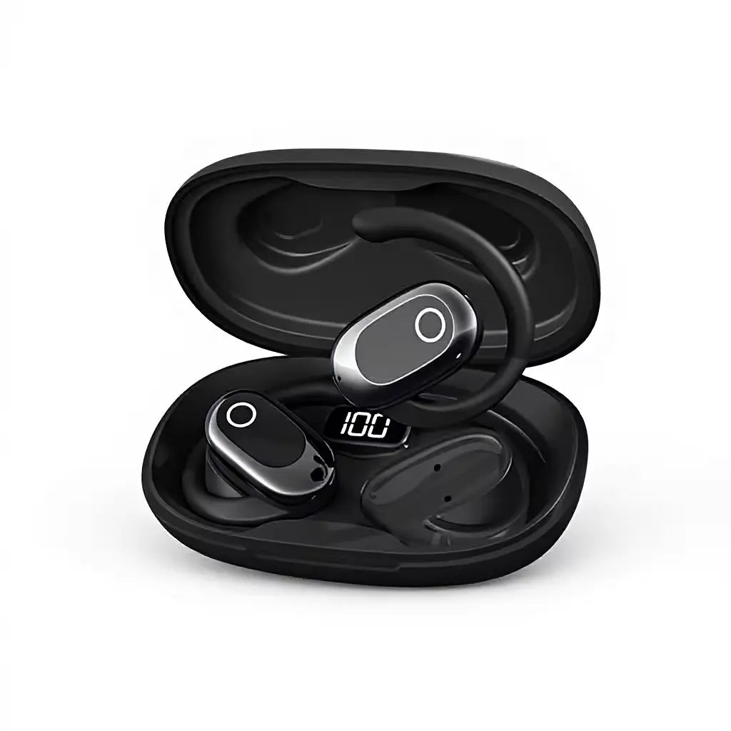 Sport Wireless Bluetooth Open Ear Headphones, Anti-drop Silicone Ear Hook Earbuds with Digital Power Display Box