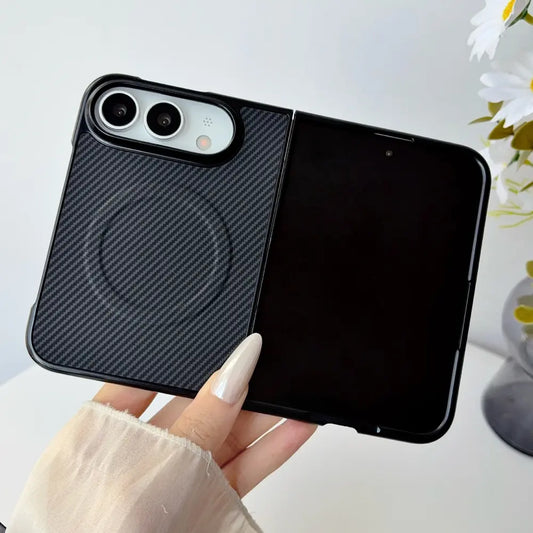 Magnetic Carbon Fiber Texture Hard PC Phone Case Compatible with iPhone Duo