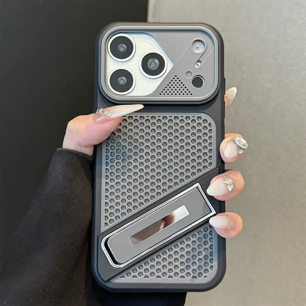 Breathable Mesh Compatible With iPhone 17 18 Pro Max Case | Foldable Stand Shockproof Cover