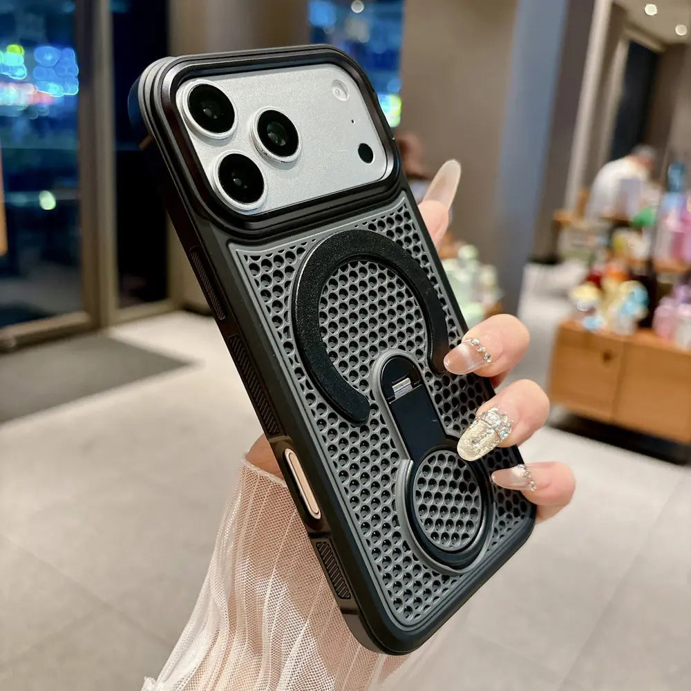 Breathable Hole Ring Stand Magnetic Phone Case Compatible with iPhone 18 Pro Max