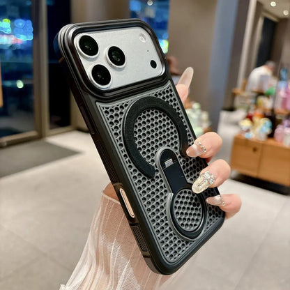 Breathable Hole Ring Stand Magnetic Phone Case Compatible with iPhone 18 Pro Max