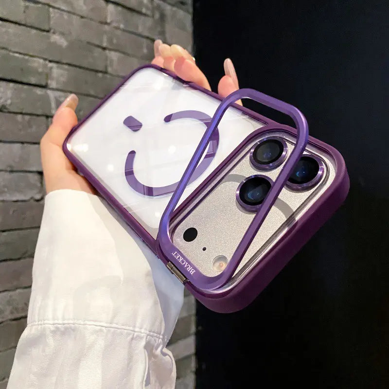 fashion lens camera folding stand support wireless charging case Compatible with iphone 17 pro max 