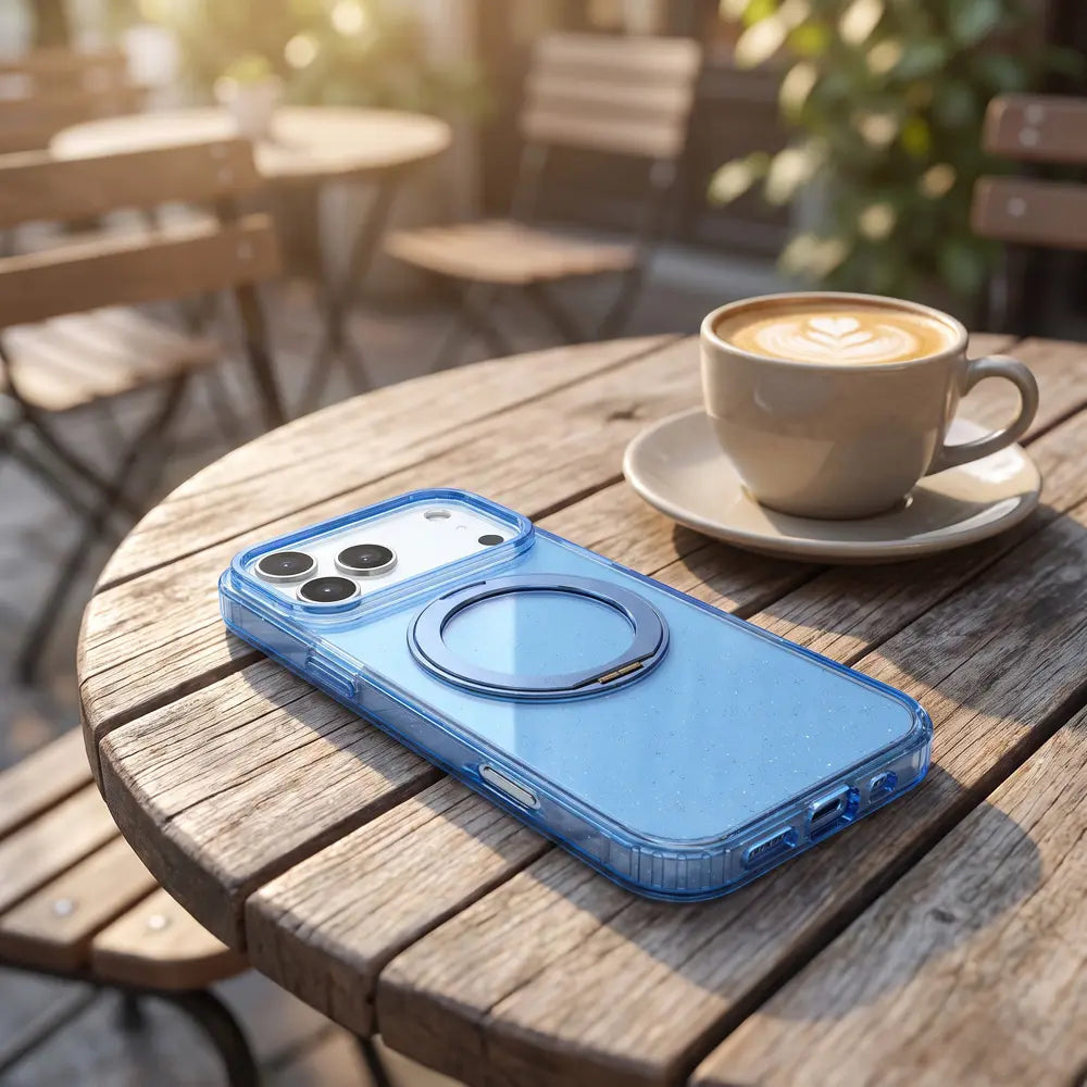 Glitter Transparent Case With Magnetic Holder Shockproof Kickstand Cover For iPhone 17 18 Pro Max
