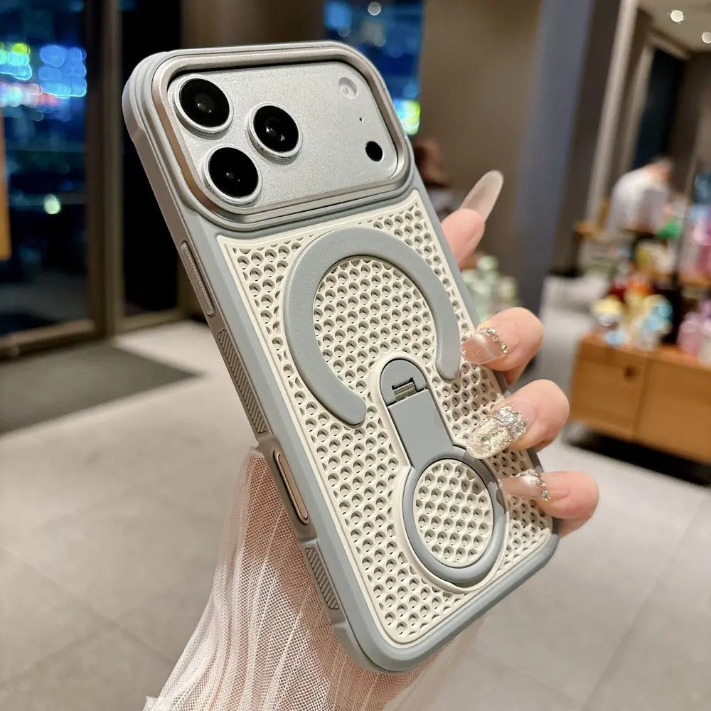 Breathable Hole Ring Stand Magnetic Phone Case Compatible with iPhone 18 Pro Max
