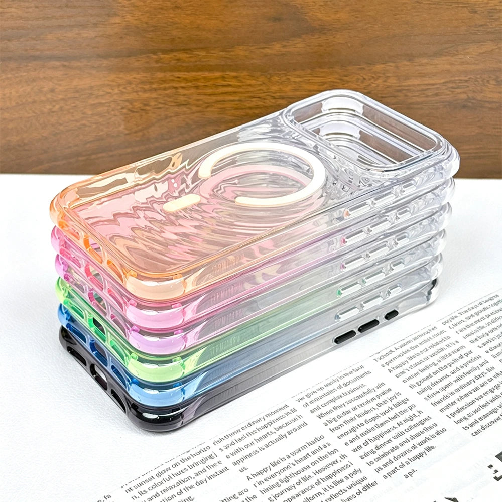 Stacked multi‑color gradient magnetic TPU phone cases side view for iPhone series